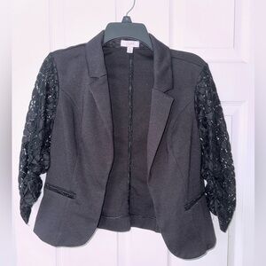 Candie’s Ruched Lace Sleeve Women's Blazer | Black | Size Medium